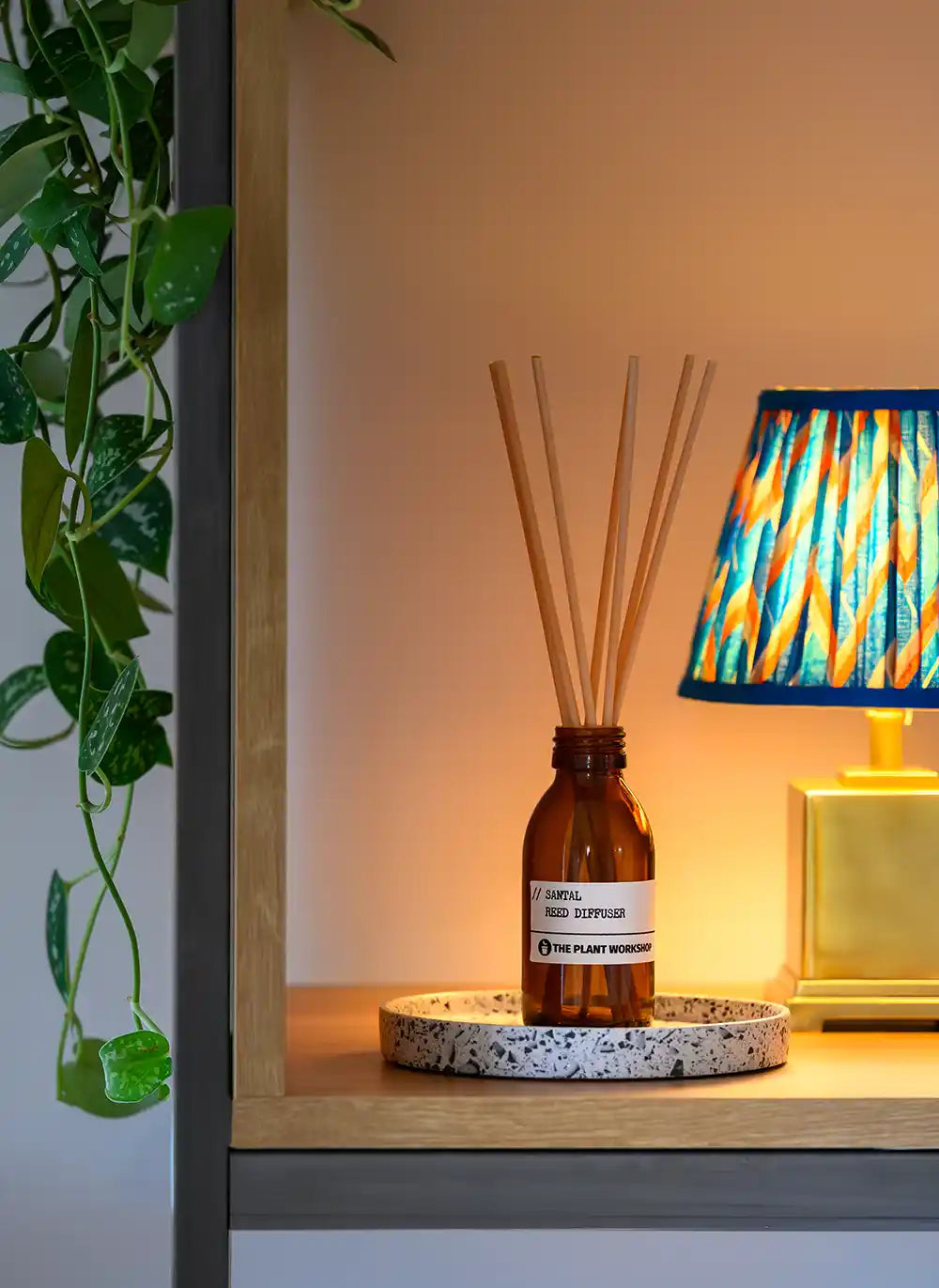 The Plant Workshop reed diffuser styled in a warm autumn interior