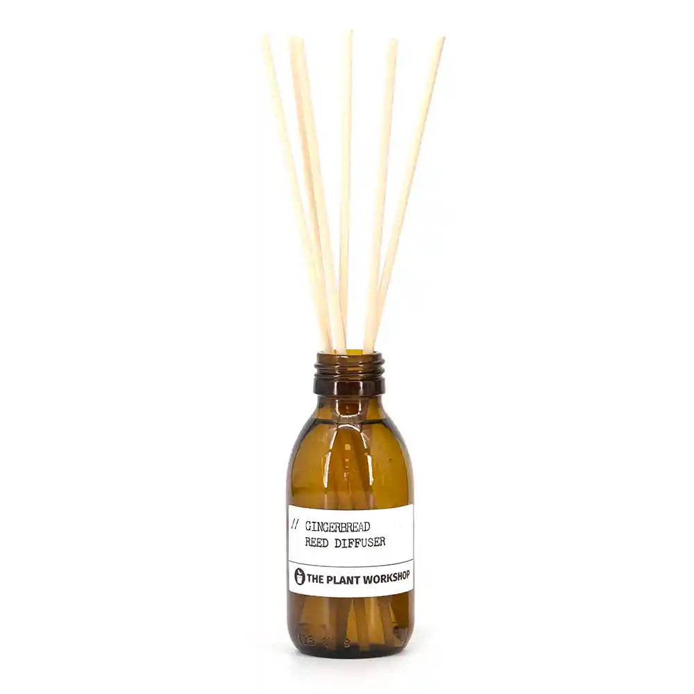 Gingerbread Reed Diffuser in amber glass bottle with fibre reeds