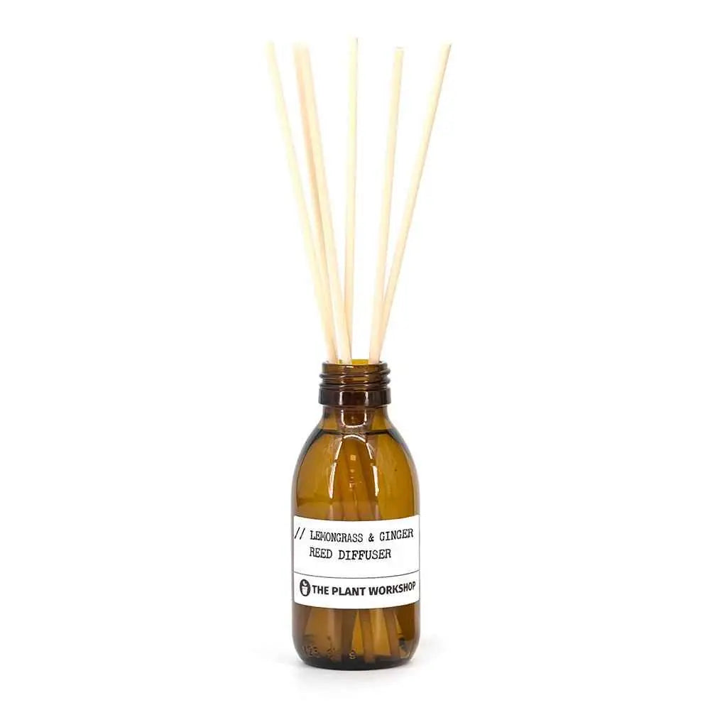 Lemongrass & Ginger Reed Diffuser in amber glass bottle with fibre reeds