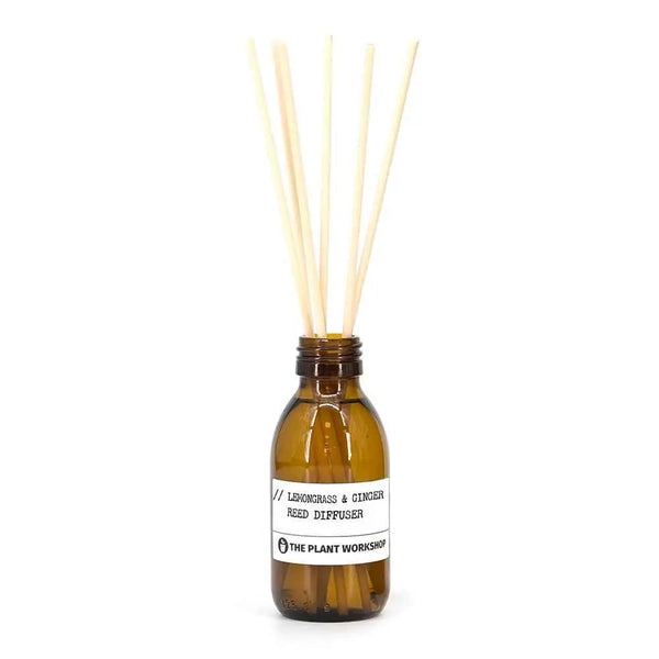 Lemongrass & Ginger Reed Diffuser in amber glass bottle with fibre reeds