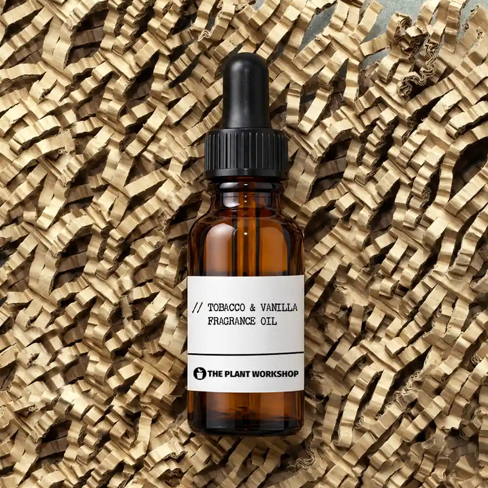 Tobacco &amp; Vanilla Fragrance Oil in amber glass dropper bottle